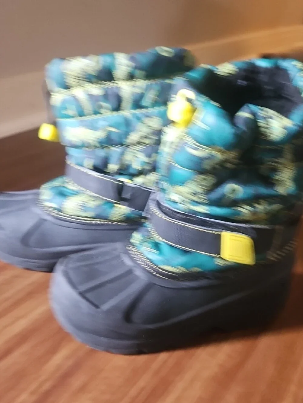 Kids Green & Black Winter Boots with Dinosaur Print